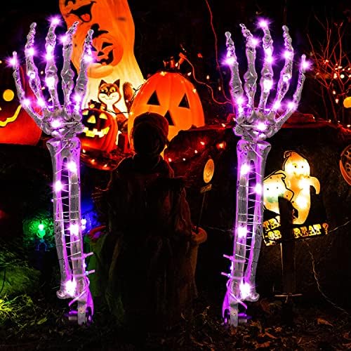 Украса за Хелоуин Yinqing, 2 Светещи колове за ръка на Скелета, 60 led Лампи, Непромокаеми и работещи на батерии,