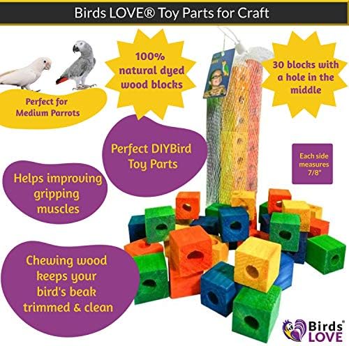 LOVE Birds 30 см, Дървени части от блокове, Направи си сам, с Отвор за Дъвченето на играчки за Папагали, и дребни