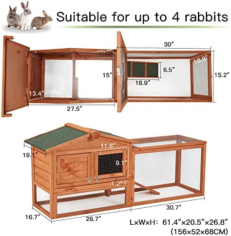 Уличен Зайци къща ECOTOUGE (61,4 x 20,5 x 26,8), Двуетажно Дървена Клетка за зайци във вътрешния двор, който е с