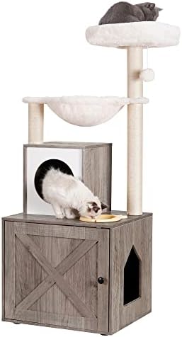 Котешки Дърво Heybly, Дървена Кутия за боклук с Кормушкой, Универсална Мебели за котки в затворени помещения