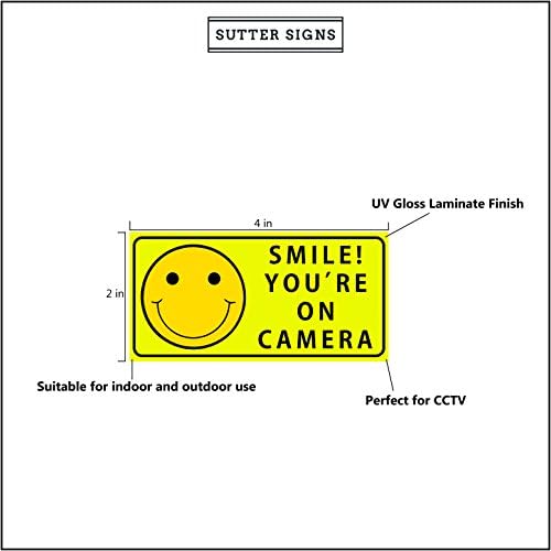 Етикети за сигурност Sutter Signs Smile You ' re On Camera за помещения и на улицата, с размери 4 на 2 инча (опаковка