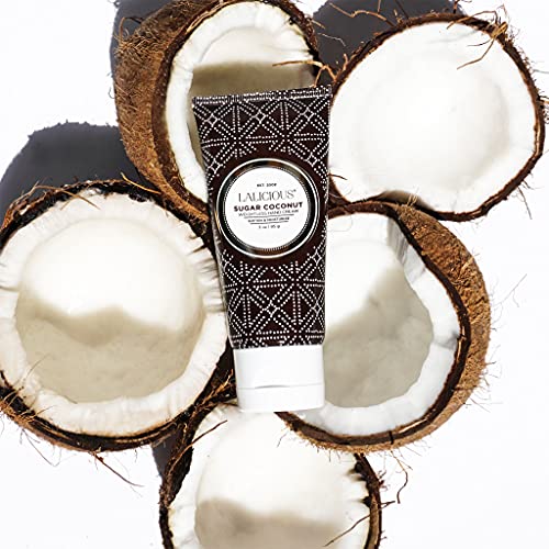 Комплект за грижа за ръцете и тялото LaLicious, Coconut - Комплект за грижа за кожата от 2 теми - Кокосов крем за ръце с (3 грама) и търкане от кокосова захар (16 унция) - Хидратира