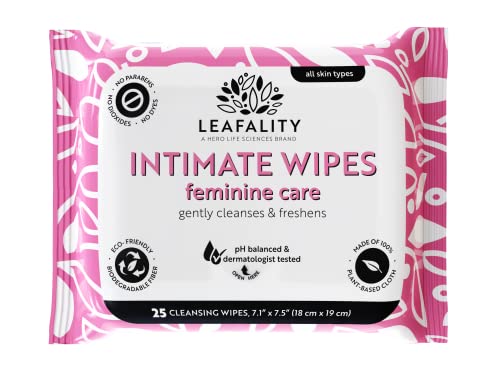 Кърпички за интимна хигиена LEAFALITY Женски грижи на растителна основа, Много големи по размер, 7,1 x 7,5, биоразградими