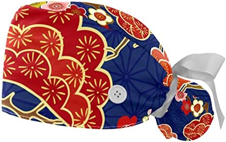 HOHODIY 2 Регулируеми Работни шапки за еднократна употреба с Японския Модел Черешово-Син Цвят, с Шапка с Начесом