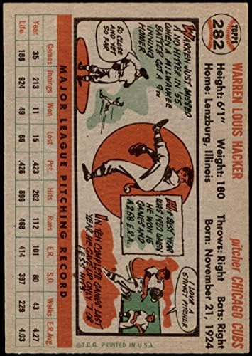 1956 Topps 282 Уорън Хакер Чикаго Къбс (Бейзболна картичка) EX Къбс