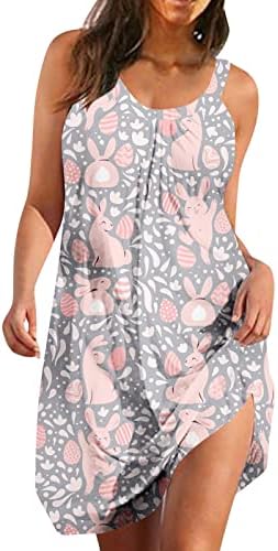 Женствена рокля-риза с шарени яйца заешко без ръкави AIZONGK, сарафан-люлка в стил бохо рокля с кръгло деколте, с плажна