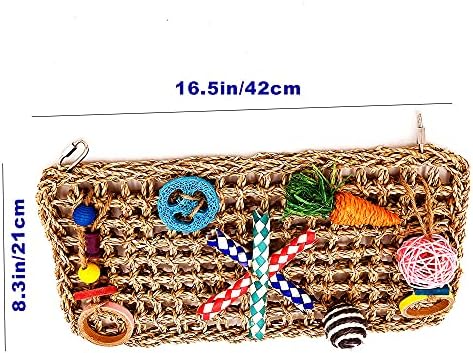 Стенен детски Играчки GILYGI 16,5 × 8,3 Инча за Хранене на птици, Тъкани Подложка от морска трева за Папагали с Цветни Жевательными