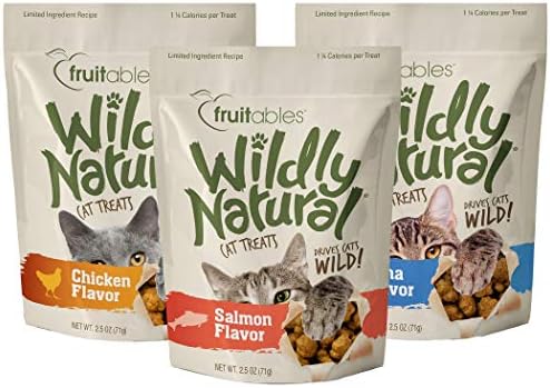 Различни лакомство за котки Wildly Natural Variety Pack с пиле, риба тон и сьомга, 3 опаковки (1) пакетче от 2,5 грама на всеки вкус