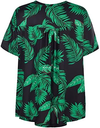 Блуза-Тениска за Момичета С Къс Ръкав Vneck От Памук, С Цветен Модел на Тропически Хавайски Плажния Стил Свободен, Намаляване,