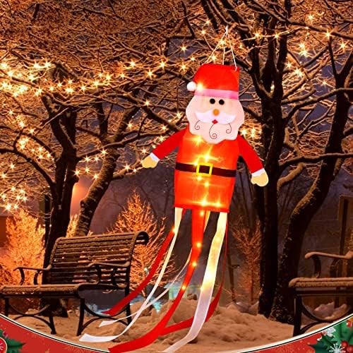 Ветроуловитель Санта Клаус, Свети Коледен Ветроуловитель, Горна Шапка с Бяла Нишка, 3D Приятел на Вятър, 50-Инчов Коледно