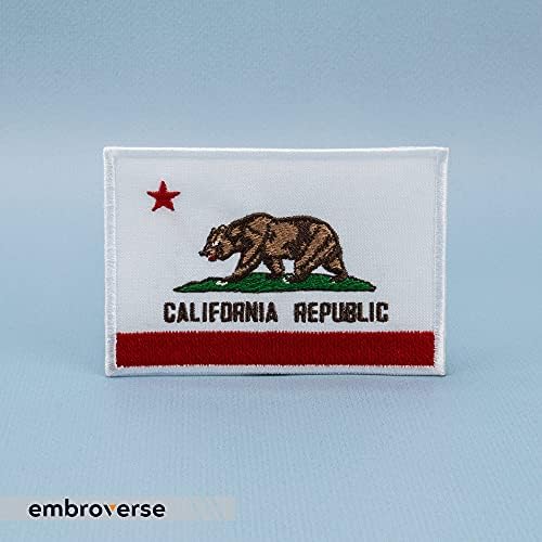 БРОДИРАНА Нашивка с флага на щата Калифорния - на Бродирани флаг Мечка Гризли - Железни ивици с емблема - Размер: 4 x 2.8 инча