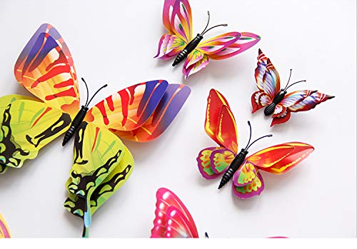 WOIWO 12 бр. 3D Стерео двупластова имитация на пеперудата Творческа украса за дома, Хол, поколение стенни стикери с пеперуди