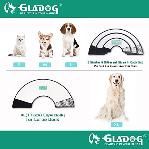 Мек нашийник-конус за кучета GLADOG, 3 бр (XL струва само 1 бр) Гъвкав пластмасов конус за кучета след операцията,