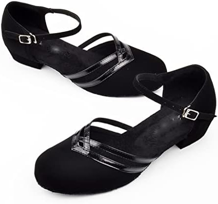 Нови Фланелен обувки за латино танци на площада токчета, Дамски Черни обувки За танци На ниски токчета, Мека подметка 3 см Цвят: черен, размер: 10)