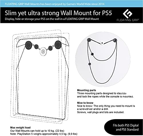 Решение за монтиране на стена на Playstation 5 от FLOATING GRIP - елегантен монтажен комплект за окачване на игрова