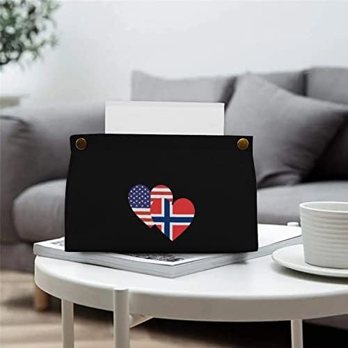 Норвегия Американското Сърцето Флаг Кутия За Салфетки Капачка От Изкуствена Кожа Притежателя Кутии За Салфетки Правоъгълен