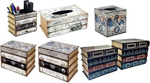 Колекция книги на Кутии Bellaa Карта на Стария Свят Поставка За Книги Молив Притежателя Капак Кутии за Салфетки