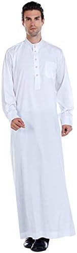 Мъжките Арабски Кафтан с Дълъг Ръкав Чист Цвят, Кръгъл Отвор на Вратата-шкафове, Халат Копчета