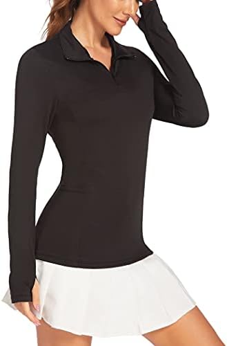 Жените риза за голф Mokermi UPF 50+ и е с дълъг ръкав, с uv защита, Със защитата От Слънцето, Стаи за Polo Ризи с Цип,