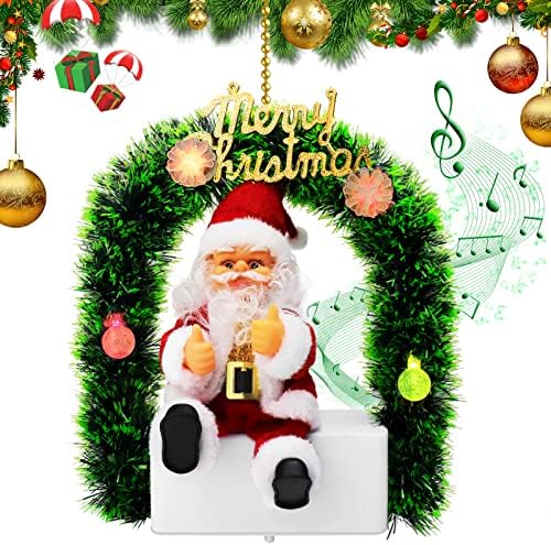 Електрически Дядо Коледа Музикален Светещи Цветни, Окачен Коледен Музикален Коледен Венец, С Коледа Дядо Коледа