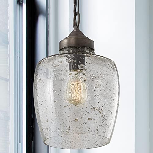 Окачен лампа Austin Allen 330414PW Стони Urban/Industrial от Прозрачно стъкло с покритие от камък, 1 Лампа с мощност 60 W, 14