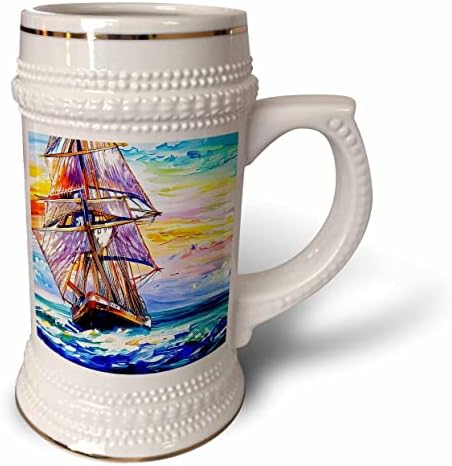 Триизмерно цифрово изображение с висока кораб. Свеж вятър, пурпурни платна, вечер. - чаша за стейна на 22 унция (stn-375661-1)