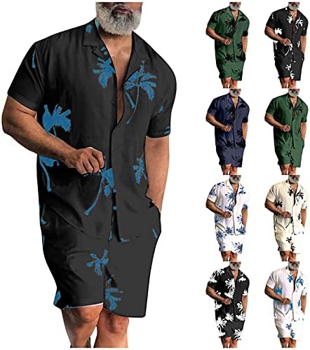 Мъжки Хавайски Комплекти с цветен Модел от 2 теми, Хавайска Риза за Мъжете, Ежедневни Ризи с Къс Ръкав и Къси, Летни, Плажни Костюми