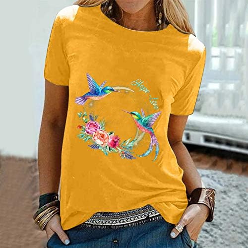 Yubnlvae Блузи Графични Блузи за Жени Летни Дишащи Сладък Големи Размери Модни всеки ден С Къс Ръкав И Квадратни