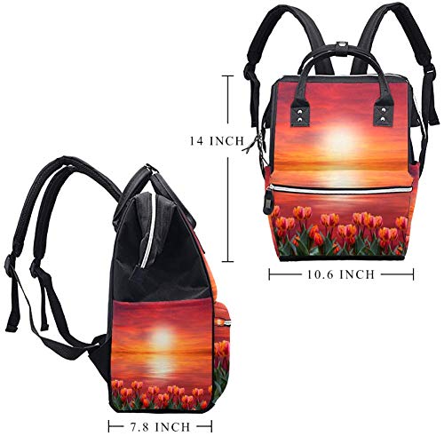 Раница-чанта за Памперси LORVIES Tulip Sunset Red Flower, Многофункционална Чанта За пътуване с Голям Капацитет