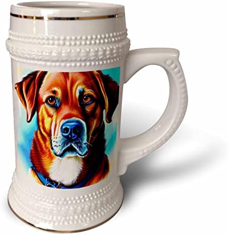 3. Начертайте портрет на класната кучета лабрадор ретривър на син фон. Дигитално изкуство. - Стъклена чаша с 22 грама