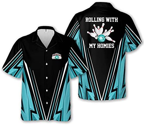 Мъжки Ризи за Боулинг в ретро стил LASFOUR, Мъжки Реколта Хавайска Риза за Боулинг с Къс ръкав и Копчета, Командни