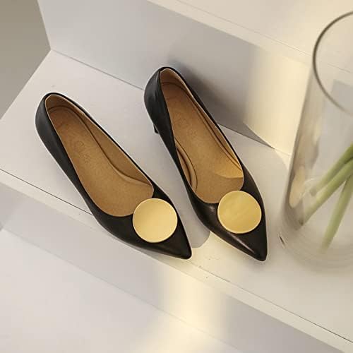 Дамски Черни обувки на равна подметка, Женски Прости и стилни обикновена пролет-лято обикновена фини обувки с остър пръсти на дебелите токчета, Ниски обувки (Черен,