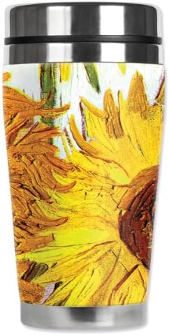 Пътна чаша Mugzie Van Gogh Sunflowers с Изолирани Калъф за Неопрен, 16 унции, Черна