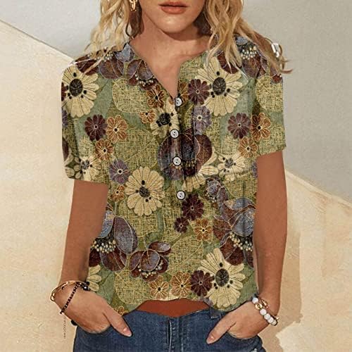 Лятна Есенна Блуза-Риза за дами 2023, Модни Дрехи с Къс Ръкав и кръгло деколте, копчета, Риза за Късна закуска,