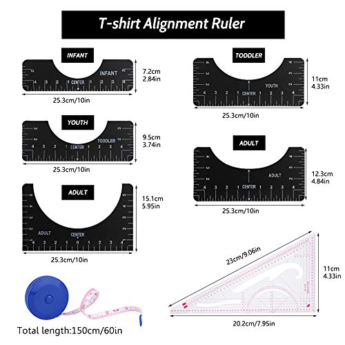5 бр. Състав за тениски, Подравняване на линия за тениски за създаване на дизайн на Център за мода, Определени линейок за изравняване на тениски за Разкрой на тъкани,