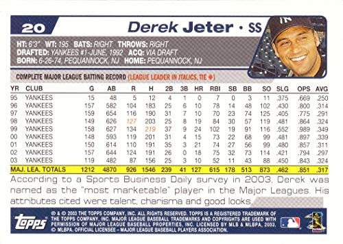 Бейзболна картичка на Дерек Джетера 2004 Topps 20