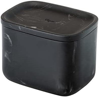 Правоъгълна Кутия за тоалетни принадлежности от Черен Мрамор Vigar Zense Collection с Капака, Държач за Памучни