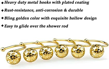 Златни Кукички за Завеси за Душ, Декоративни Пръстени за Душ за Завеси - Комплект от 12 Неръждаеми Метални Халки за Закачалки