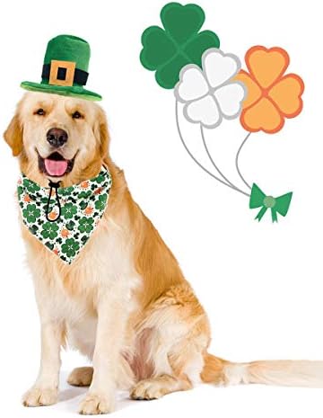 Костюм на Деня на Св. Патрик за Домашни Кучета CooShou - Зелен Цилиндър За Кучета, шарена Кърпа в Деня на