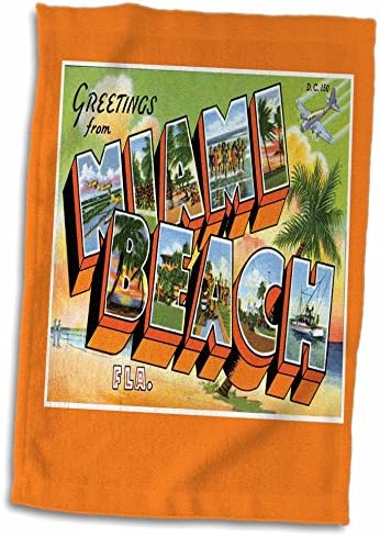 3D Розови Писма Плаж на Флорида Мастни Букви със Сцени от Маями Кърпа, 15 x 22