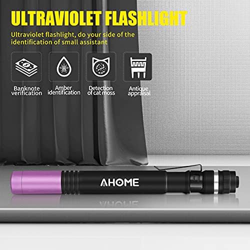 UV фенерче AHOME P2 с USB батерия, джобен фенер Blacklight с led подсветка 365 нм, детектор на урина от домашни животни,