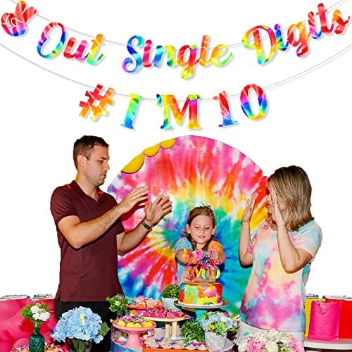 Вратовръзка Боядисват 10th Birthday Banner Момиче, Гирлянда от Двуцифрен Банери на рожден Ден с Уникален дизайн, състоящ се от Едноцифрени числа, да Ми 10, Topper за Тортата на 10-?