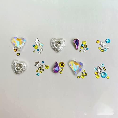 Окачване за дизайн на ноктите със смесени кристали, Разноцветни Камъни в стила на сърцето в бароков стил, Декорация