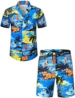 JMIERR Мъжки Къси Комплекти Дрехи от 2 теми, Ежедневни Лятна Хавайска Риза с копчета с Къс ръкав и къси Панталони