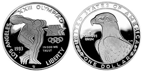 Монетен двор на САЩ, 1983 г., Олимпийское доказателство, Запомнящо Сребърен долар на стойност 1 Скъпоценен камък,