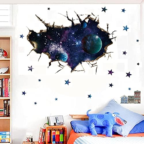Етикети за декор на Детска стая с Астронавтите в Космоса, 3D Ярки Стикери за стена под формата на Галактиката,