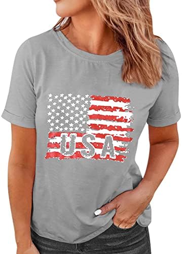 uikmnh Женски Свободни Памучни Блузи, тениски С Къс ръкав, Американски Флаг, на 4 юли, Лятна Блуза, Риза
