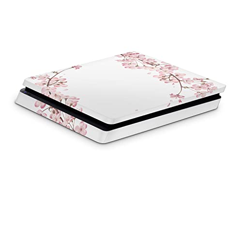 ZOOMHITSKINS PS4 Тънка кожа, съвместим с Playstation 4 Тънък, White Flowers Sakura Japan Cherry Blossom Vintage, тънка кожа
