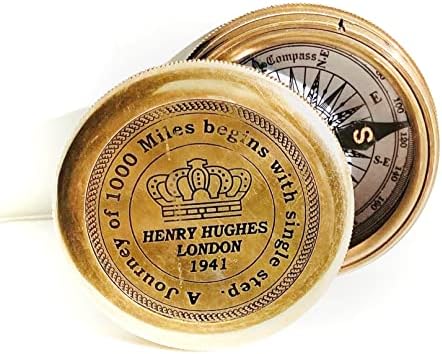 2 на Месинг Старинен джобен компас Хенри Хюз Лондон 1941 г., Месинг Навигационен инструмент, използван в Пътуване,