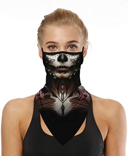 iQKA Кърпа Маска за Лице с Ушни Панти Хелоуин Шал На Лицето е Страшно Шейная Гетра Защита От Слънцето Външни